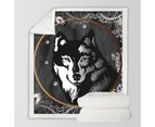 Black and White Wolf Portrait Throw Blanket