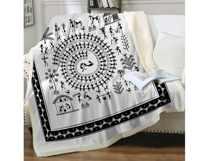 African Tribe Story White and Black Throw Blanket