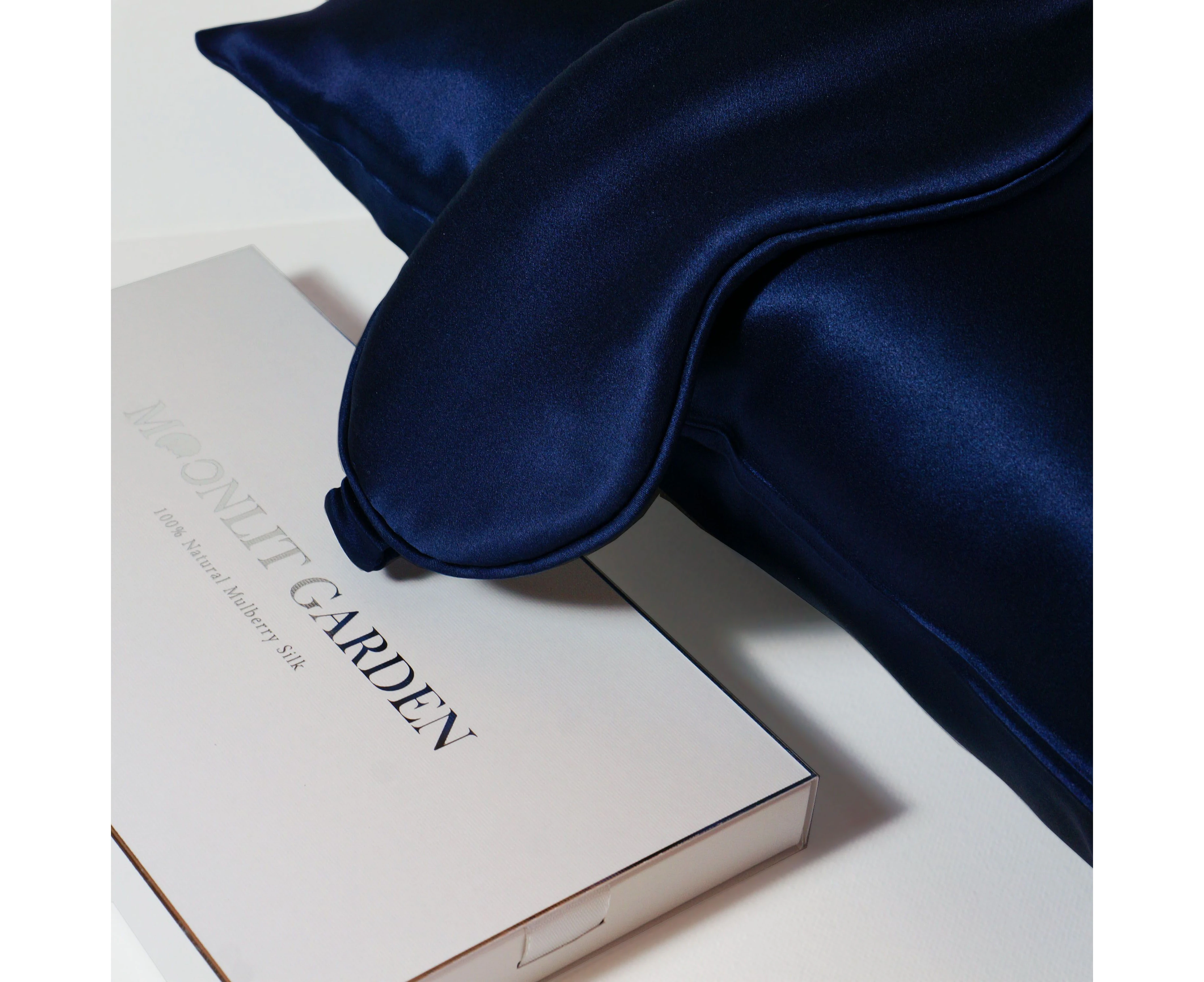 Moonlit Garden Both - Sided 100% Pure Luxe Mulberry Silk Pillowcase With Sleep Eye Mask In One Set - Navy