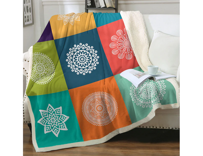 Multi Colored Panel and White Mandalas Throw Blanket