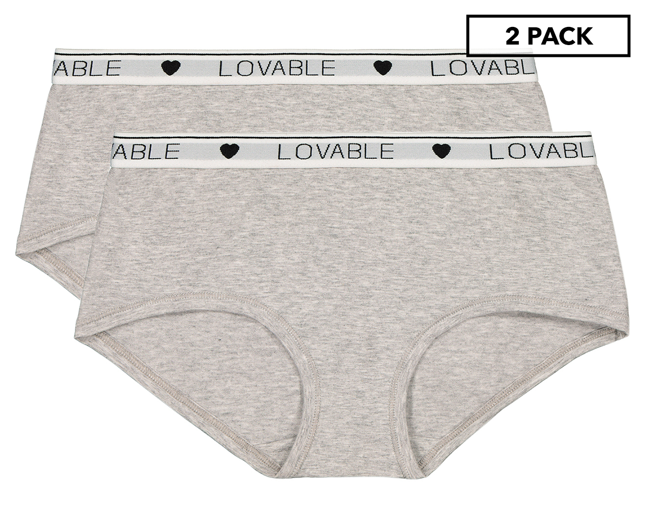 Lovable Women's Everyday Cotton Hipster Boyleg 2-Pack - Grey Marle/White |  Catch.com.au