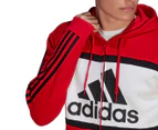 Adidas Men's Essentials Logo Colourblock Fleece Zip Hoodie - Scarlet