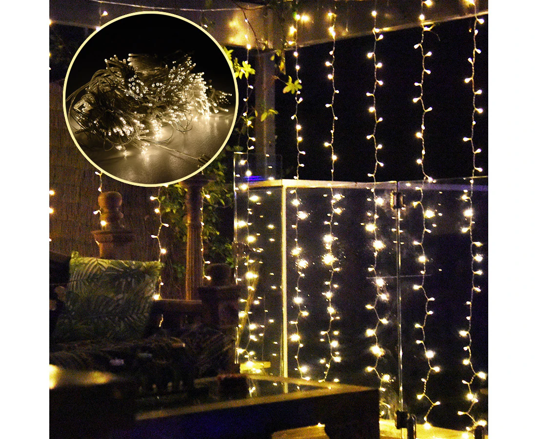 800 LED Curtain Lights WARM WHITE Fairy Wedding Indoor Outdoor Christmas Party