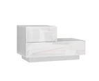 White 2 Drawer Bedside Table Side Table Nightstand L-Shape High Gloss Front LED Light
