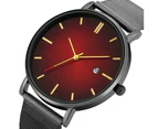 Concise Red Dial Quartz Watch Multi-function Calendar Function Watches for Men