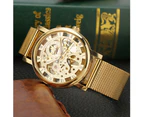 Gold Fashion Hollow Dial Hand-Winding Mechanical Watch Luminous Pointer Wristwatch for Male