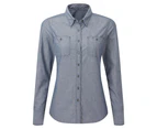 Premier Womens Chambray Organic Long-Sleeved Shirt (Indigo Denim) - PC4269