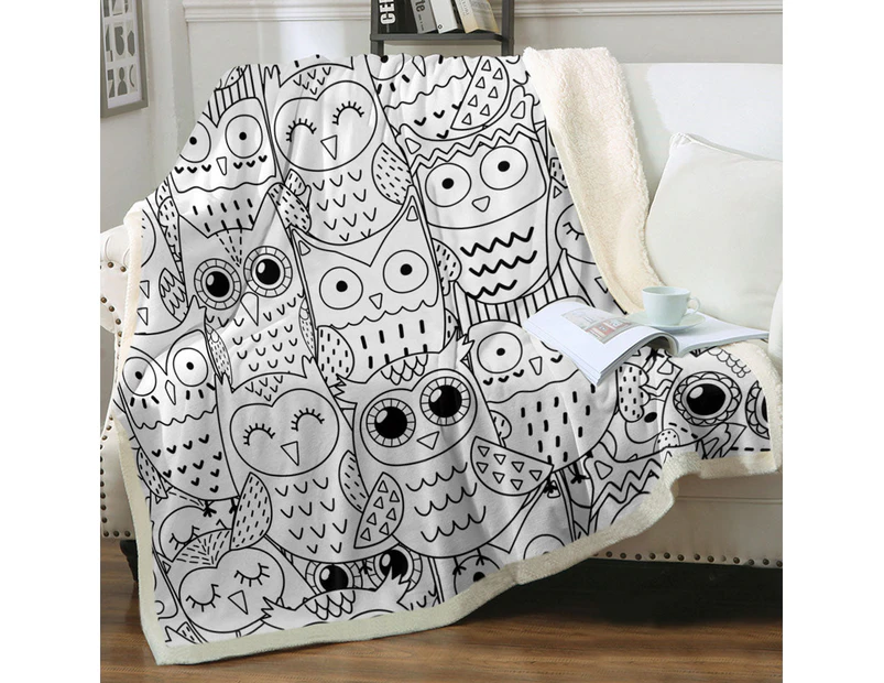 Black and White Owls Drawings Throw Blanket