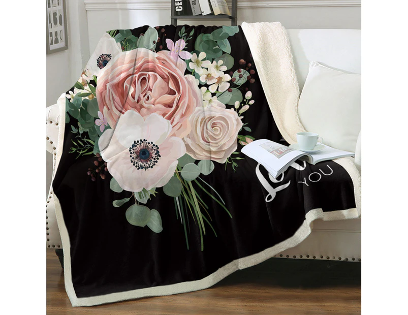 Love You White Flowers Bouquet Throw Blanket