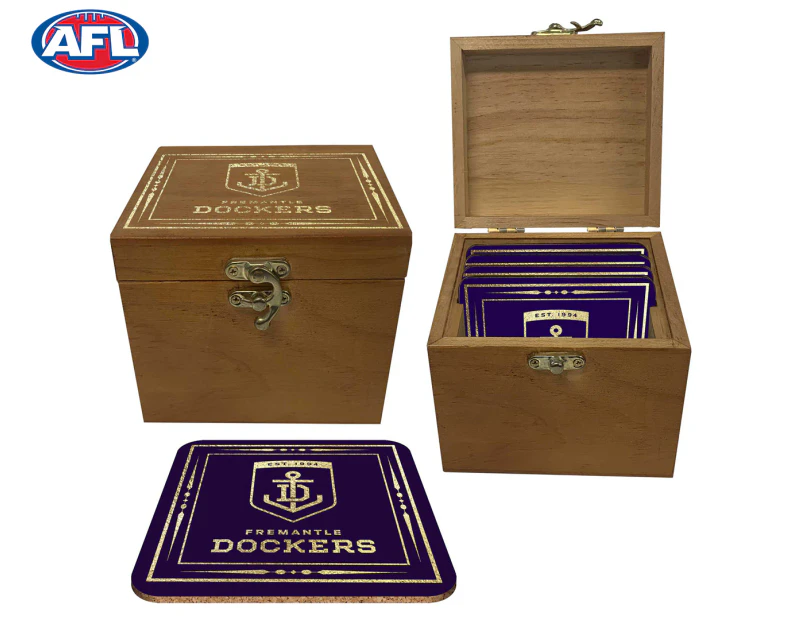 Set of 4 AFL Fremantle Dockers Cork Back Drink Coasters In Case Box