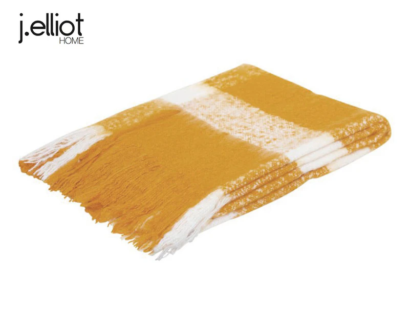 J. Elliot Home 130x160cm Wren Faux Mohair Throw - Mustard/White