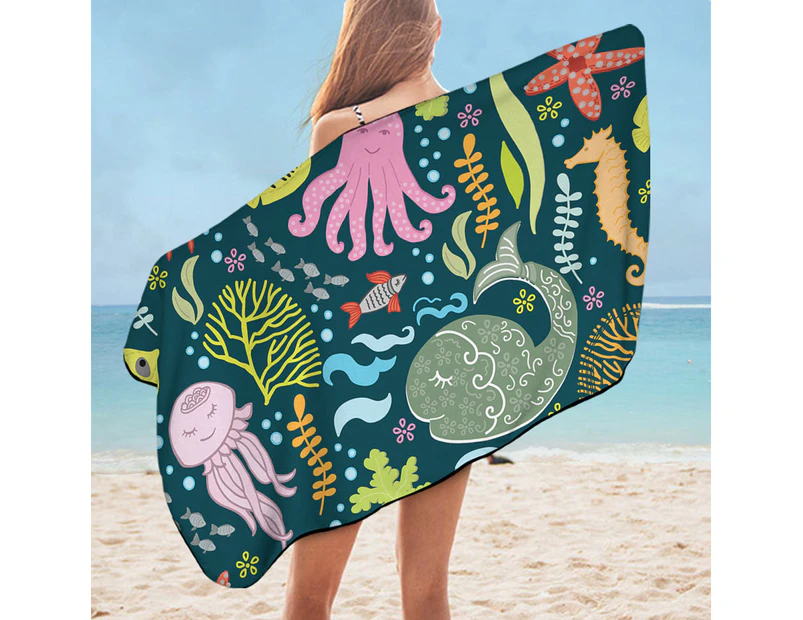 Kids Multi Colored Marine Animals Microfiber Beach Towel