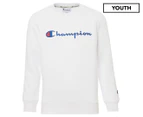 Champion Youth Script Crew Sweatshirt - White