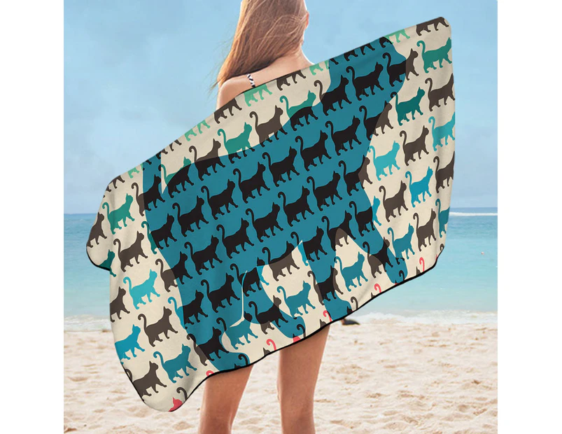 The Cat Multi Colored Cat Pattern Microfiber Beach Towel