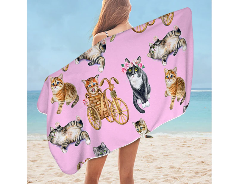 Funny Cute Cats Microfiber Beach Towel