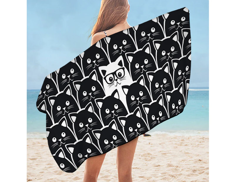 Black and White Funny Cats Print Microfiber Beach Towel