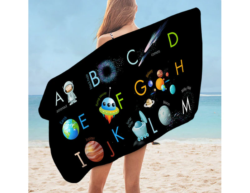 Space Themed Alphabet for Kids Microfiber Beach Towel