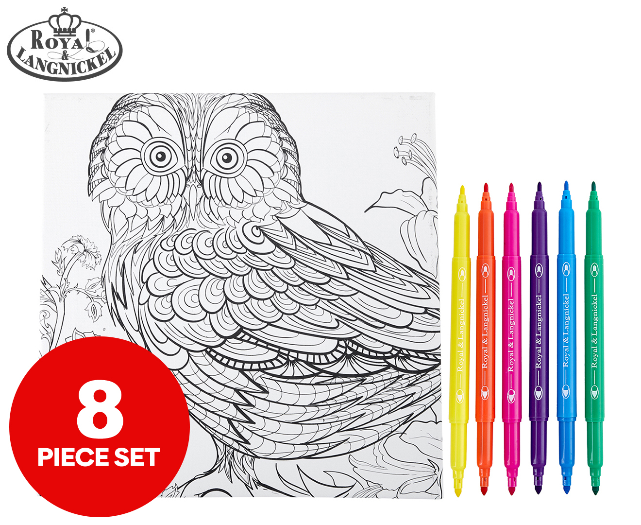 Canvas Art 8-Piece Marker Art Set - Owl | Catch.co.nz