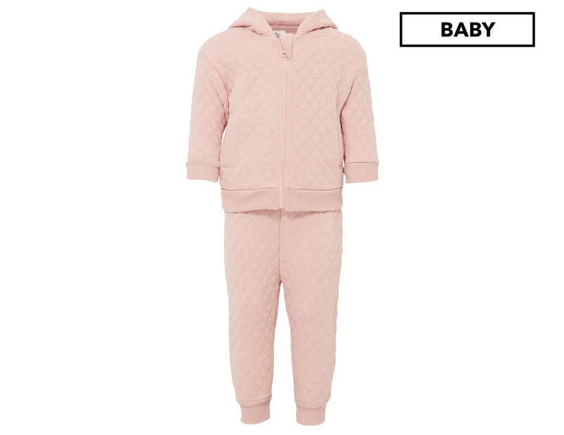 Gem Look Baby Girls' 2-Piece Quilted Hoodie & Pants Set - Pink