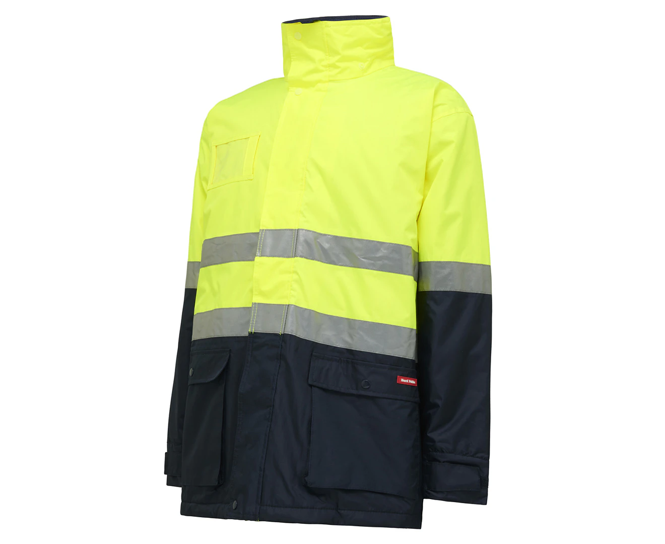 Hard Yakka Men's Two-Tone Hi-Vis Quilted Waterproof Jacket w/ Tape - Yellow/Navy