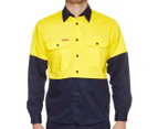 Hard Yakka Men's Long Sleeve Two-Tone Hi-Vis Shirt  - Yellow/Navy