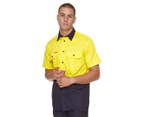Hard Yakka Men's Short Sleeve Hi-Vis Two-Tone Shirt - Yellow/Navy