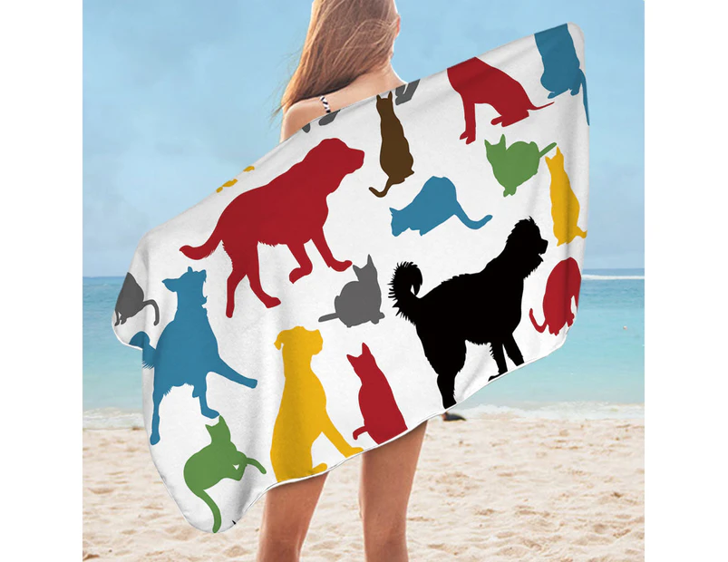 Multi Colored Dogs Silhouettes Microfiber Beach Towel