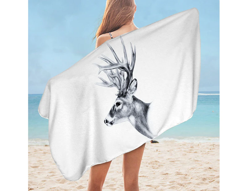 Black and White Deer Microfiber Beach Towel