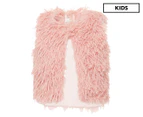 Gem Look Girls' Faux Long Fur Vest - Dusty Pink