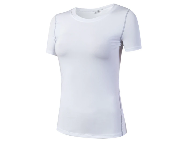 Adore Women Pro Short Sleeve T-Shirt Tight Perspiration Quick Dry Yoga Tops For Training Running Fitness 2003-White