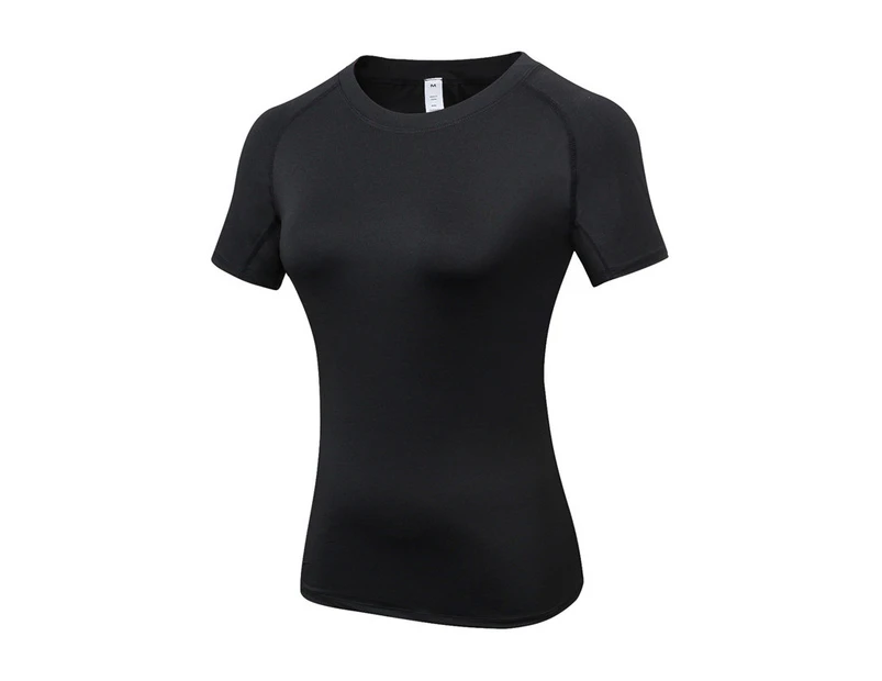 Adore Women Pro Short Sleeve T-Shirt Tight Elasticity Perspiration Quick Drying Yoga Tops For Training Running Fitness 2013-Black