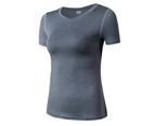 Adore Women Pro Short Sleeve T-Shirt Tight Perspiration Quick Dry Yoga Tops For Training Running Fitness 2003-Gray
