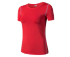 Adore Women Pro Short Sleeve T-Shirt Tight Perspiration Quick Dry Yoga Tops For Training Running Fitness 2003-Red