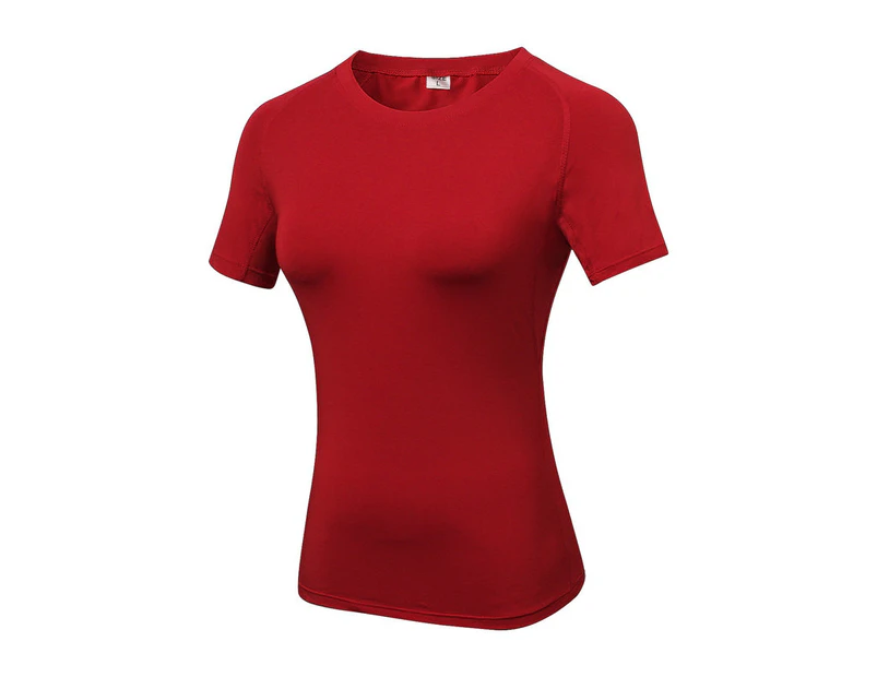Adore Women Pro Short Sleeve T-Shirt Tight Elasticity Perspiration Quick Drying Yoga Tops For Training Running Fitness 2013-Red