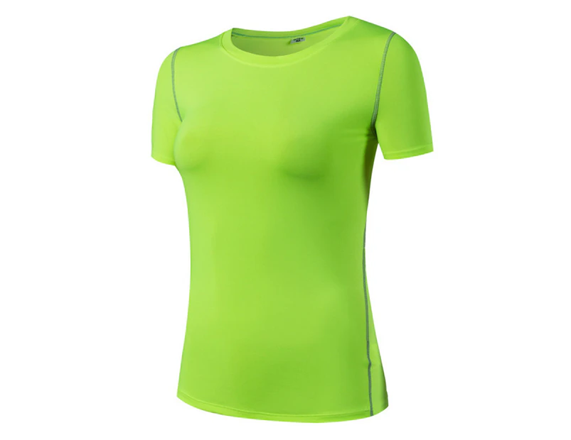 Adore Women Pro Short Sleeve T-Shirt Tight Perspiration Quick Dry Yoga Tops For Training Running Fitness 2003-Green