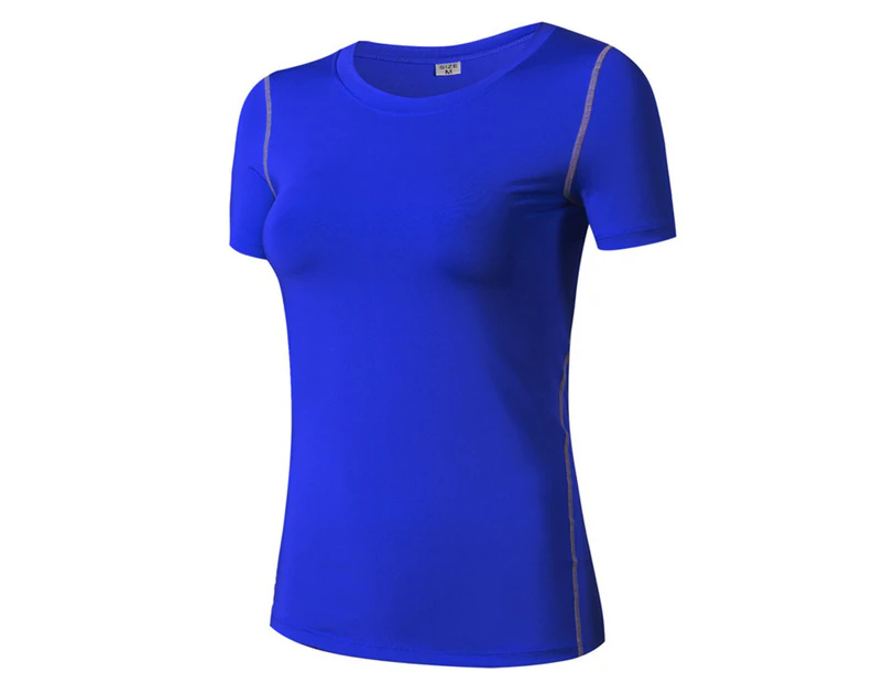 Adore Women Pro Short Sleeve T-Shirt Tight Perspiration Quick Dry Yoga Tops For Training Running Fitness 2003-Blue