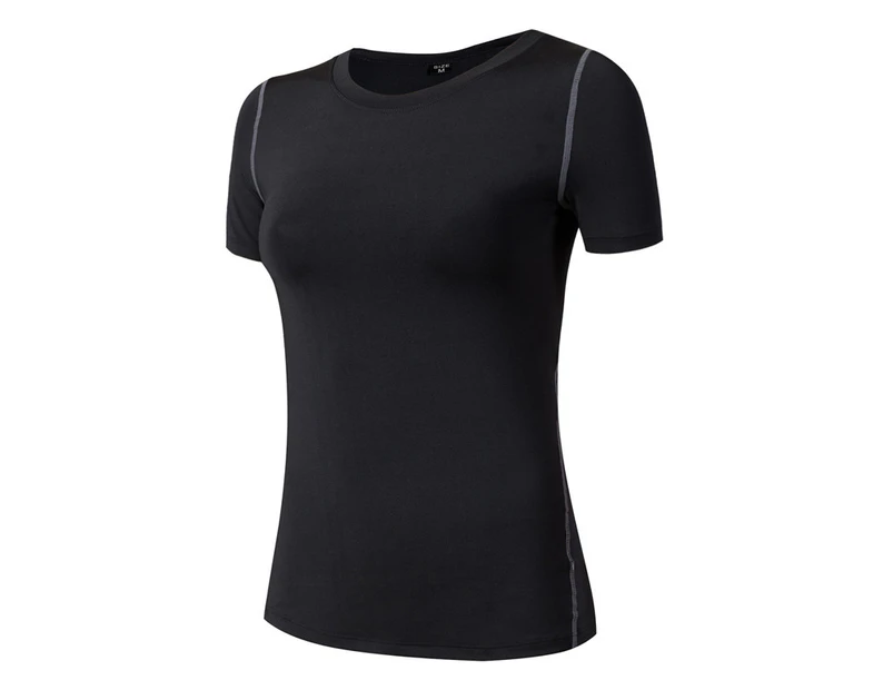 Adore Women Pro Short Sleeve T-Shirt Tight Perspiration Quick Dry Yoga Tops For Training Running Fitness 2003-Black