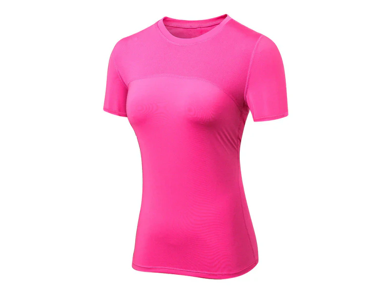 Adore Women Workout Tops Tight Breathable T-Shirt Short Sleeve Perspiration Quick Drying Tank Tops 2023-Rose Red