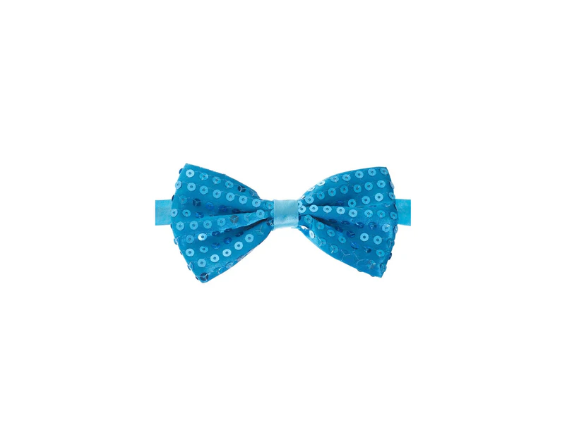 Sequined Light Blue Satin Bow Tie