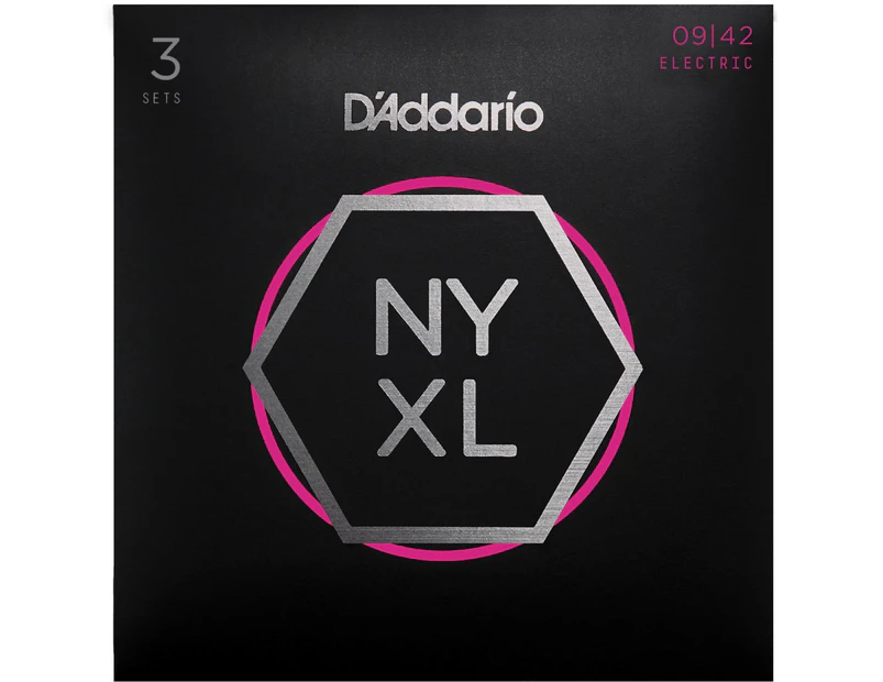D'Addario NYXL0942-3P Nickel Wound Electric Guitar Strings, Super Light, 9-42, 3 Sets