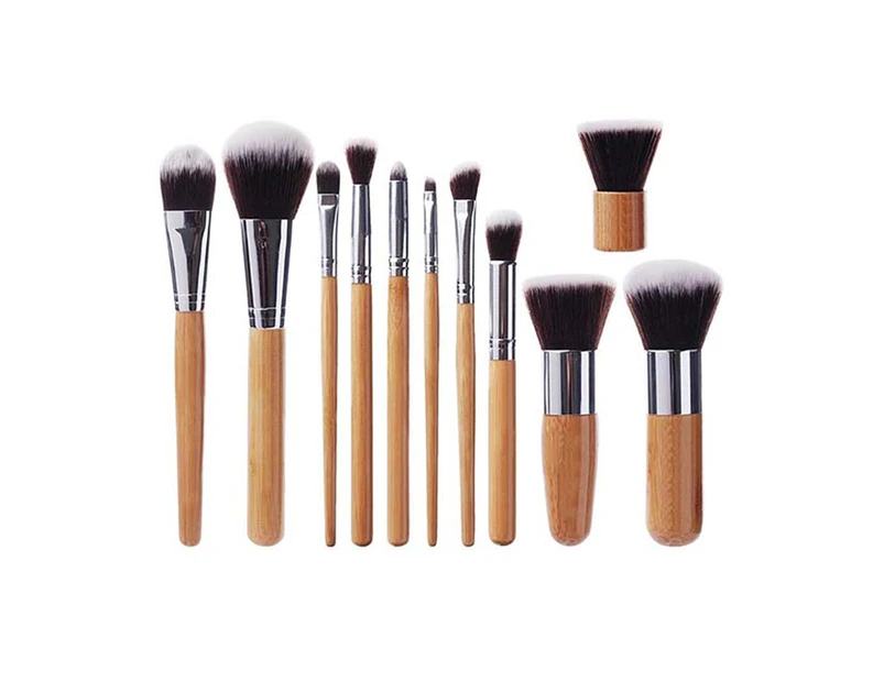 11 Piece Professional Makeup Brush Set Synthetic Fiber Bamboo Handle
