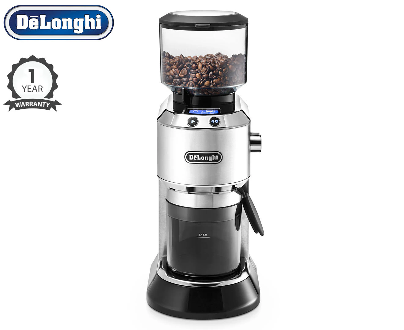 DéLonghi 350g Dedica Electric Conical Burr Grinder - Silver | KG521.M