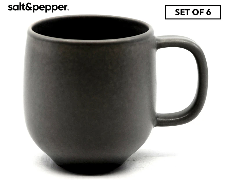 Set of 6 Salt & Pepper 380mL Hue Mugs - Black