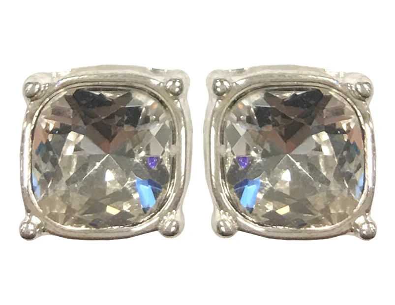 Ambra Square Facet Earrings - Crystal/Silver