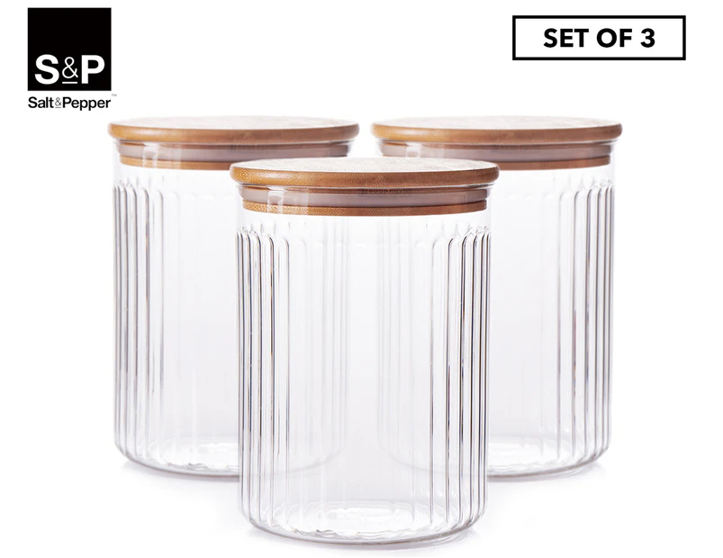 Set of 3 Salt & Pepper Brew Glass Canister Set