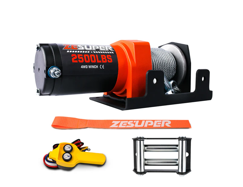 ZESUPER 12V Electric Winch 2500lb winch Boat winch 12V 15.2M Steel Cable ATV Winch Trailer