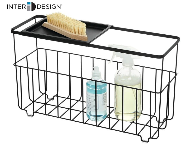 iDesign Everett Free Standing Bathroom Toilet Paper Roll Storage Basket w/ Shelf - Black