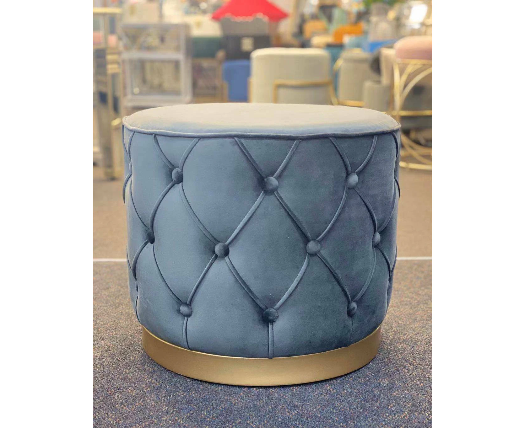 Foot stools ottomans with gold metal bases - charcoal grey colour