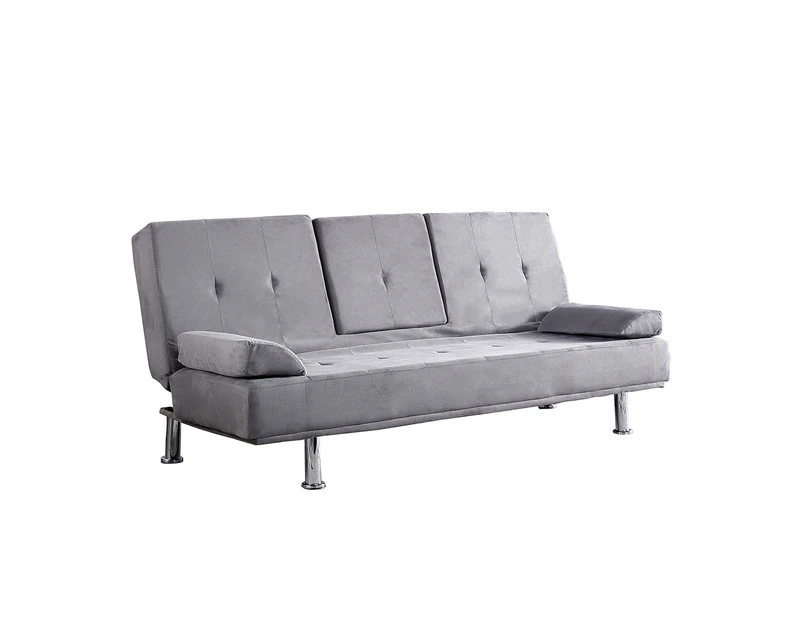 Fabric Tufted Futon Sofa Bed 3 Seater Lounge Couch Folding Chaise Chair Grey