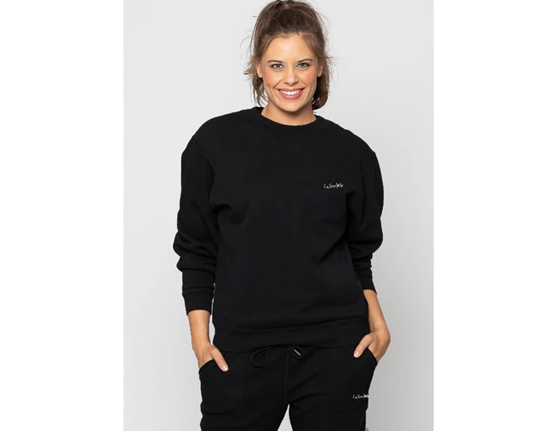 LaSculpte Women's Crew Pullover Fleece Sweatshirt - Black